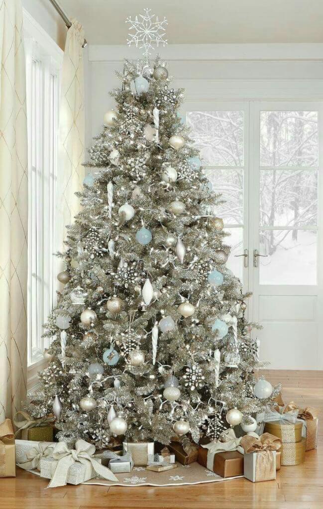 Sparkling silvery white Christmas tree