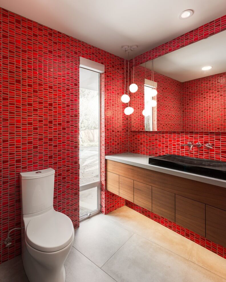 Midcentury Modern Red Bathroom