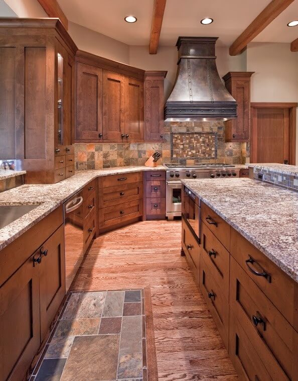 Large kitchen in wooden tones