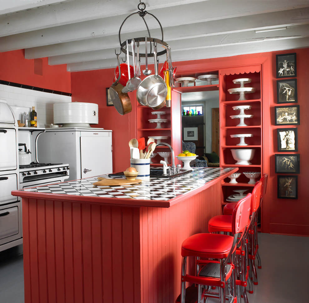 Retro style red kitchen design