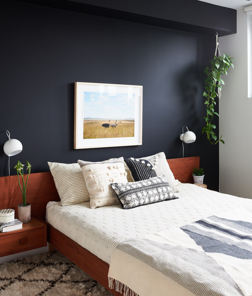 Black accent wall Single bedroom