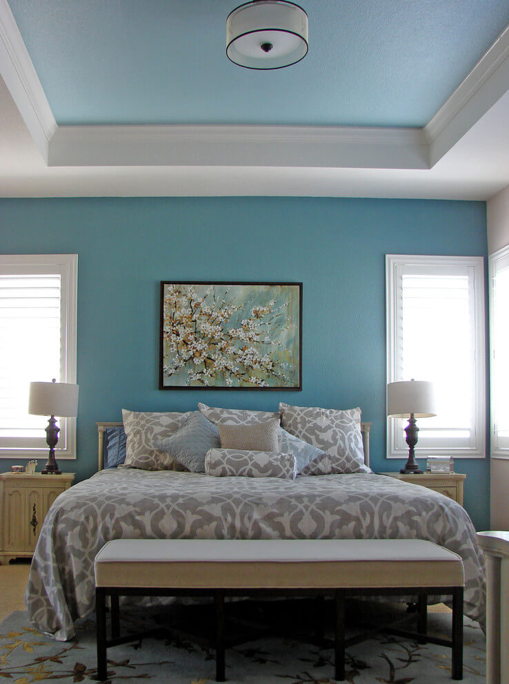 Modern turquoise and gray bedroom