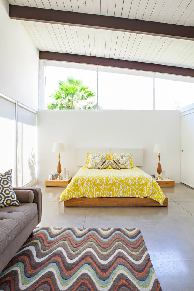Yellow accents bright bedroom design