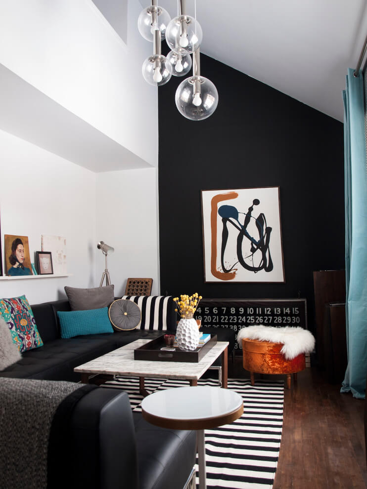 Black and white compact living room