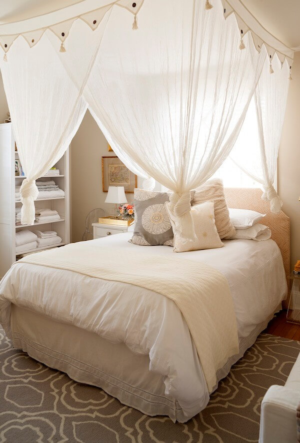 Bright white Moroccan style bedroom