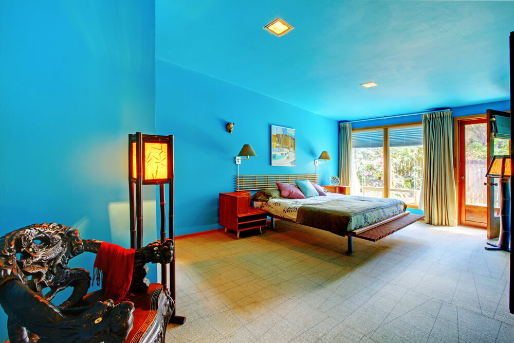 Blue Walls Asian Bedroom Design