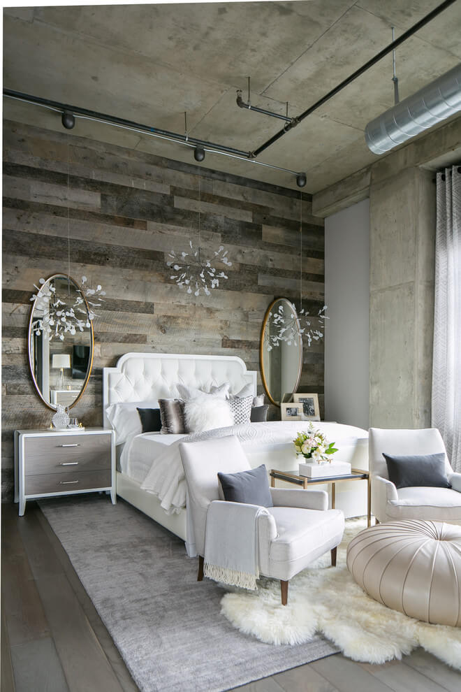 Sophisticated elegant industrial bedroom