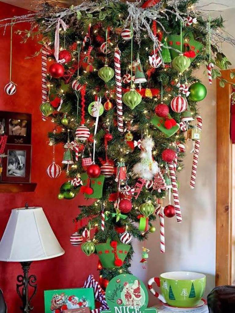 Whimsical upside down Christmas tree