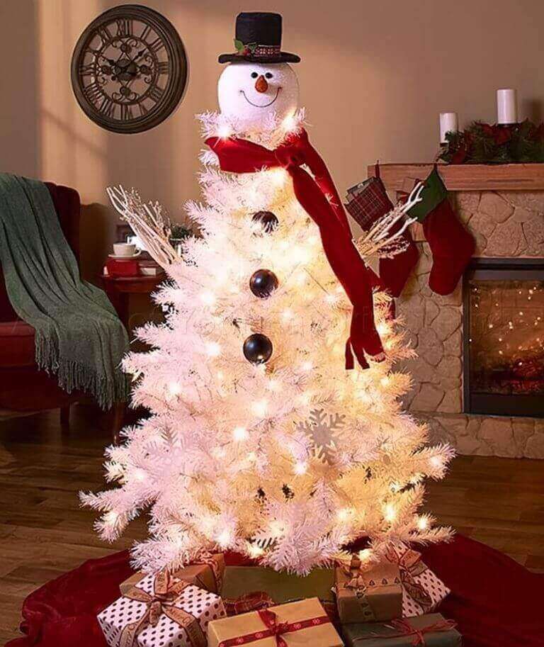 Living room snowman Christmas tree