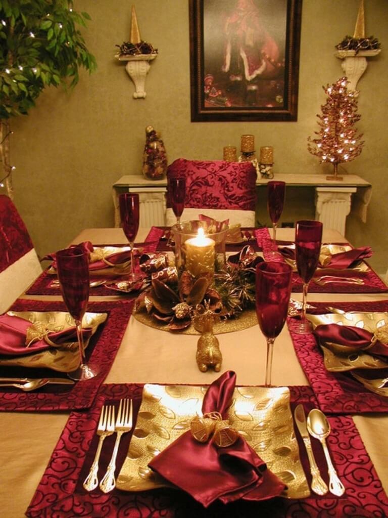 Festive red gold Christmas table