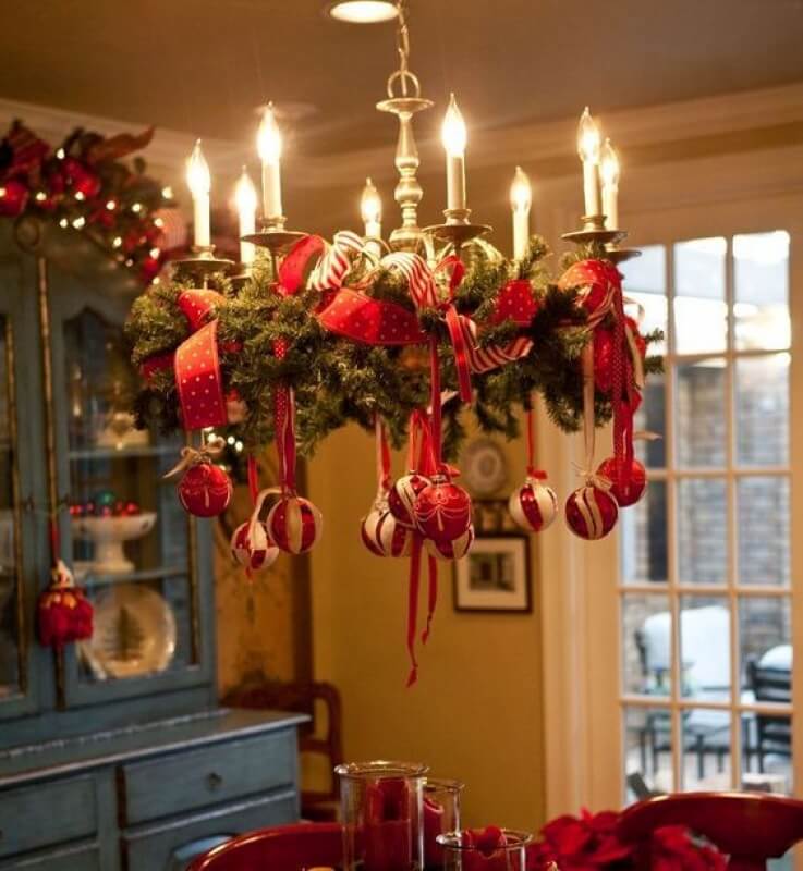 Chandelier with red gold decor