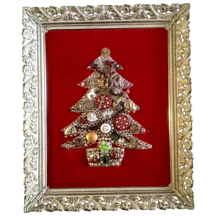 Christmas tree with framed jewelry in vintage