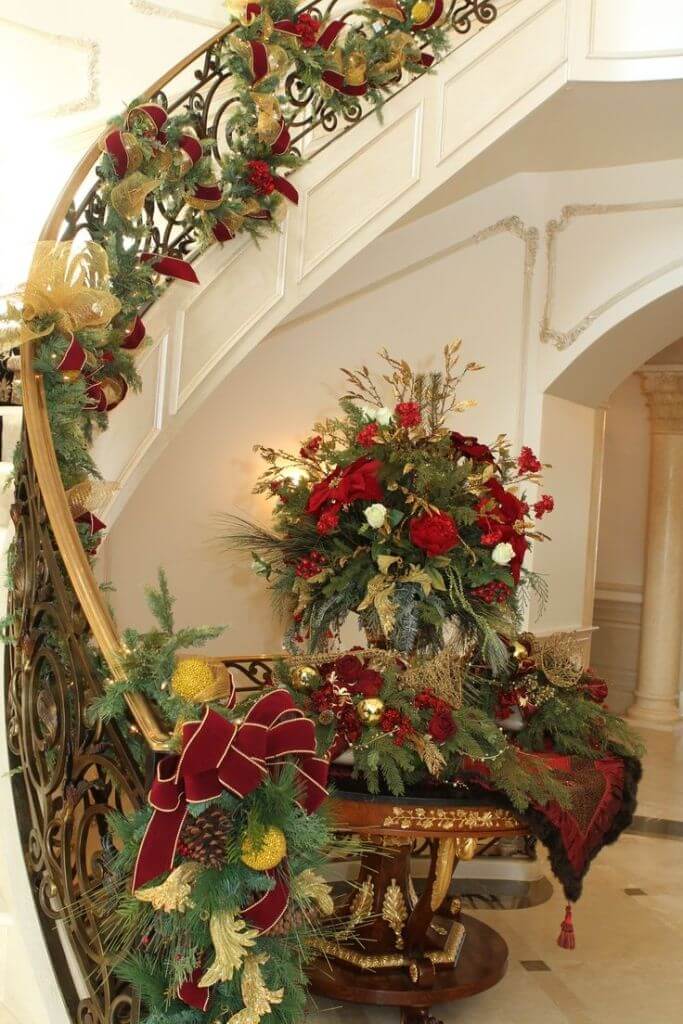 Staircase in red gold Christmas decoration