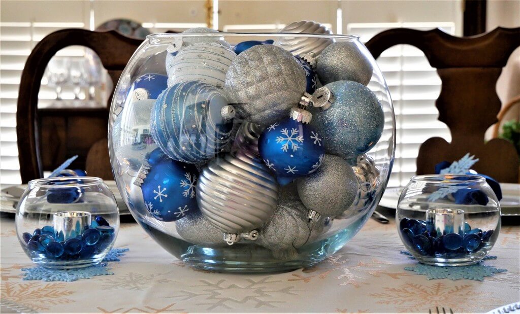 Blue silver ornament centerpiece