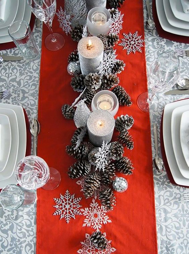 Glamorous red gray christmas table