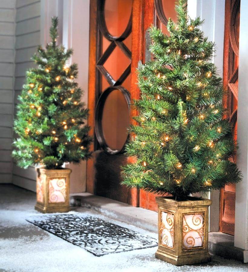 Exterior door Christmas tree lights