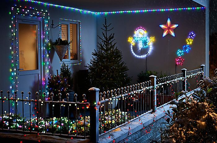 Colorful balcony display for Christmas lighting