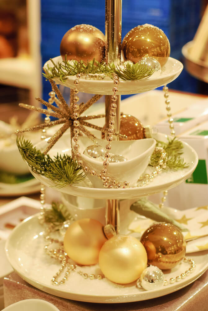 Festive golden Christmas table centerpiece