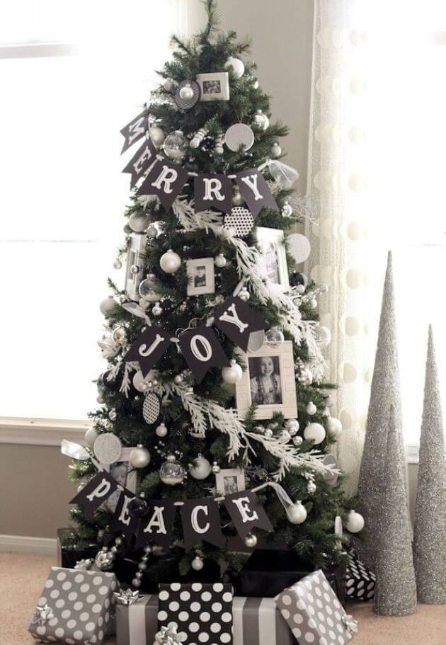 Vintage black and white Christmas tree