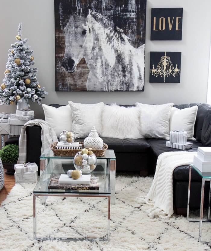 Black and white Christmas living room