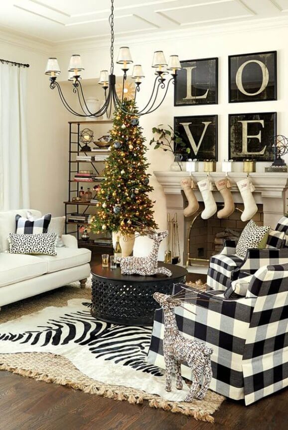 Whimsical black and white Christmas decor