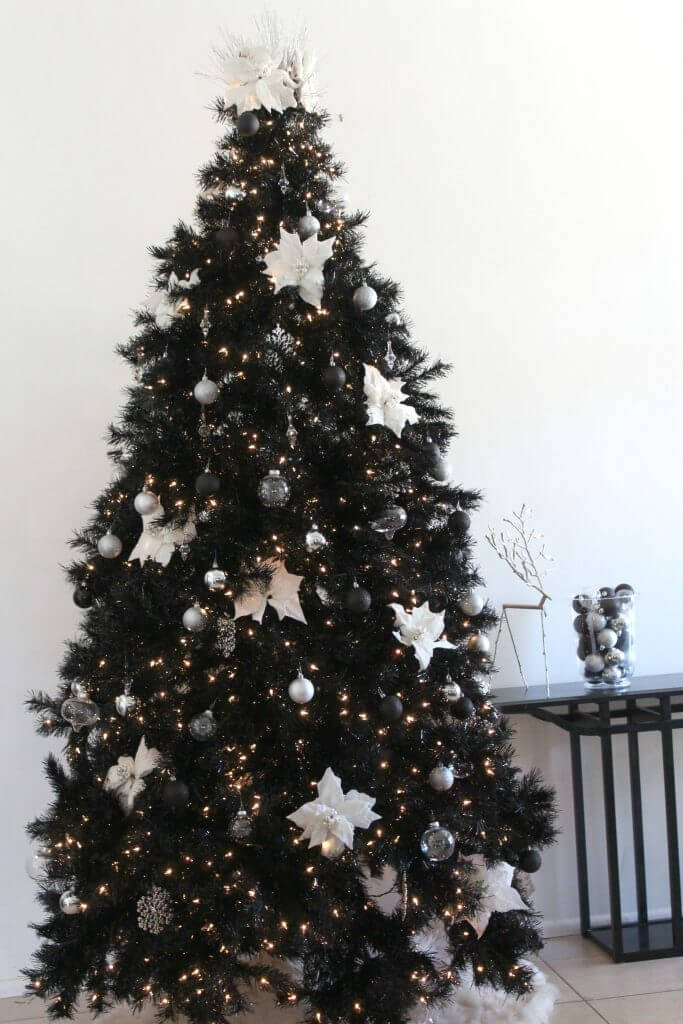 Black Christmas tree white decor