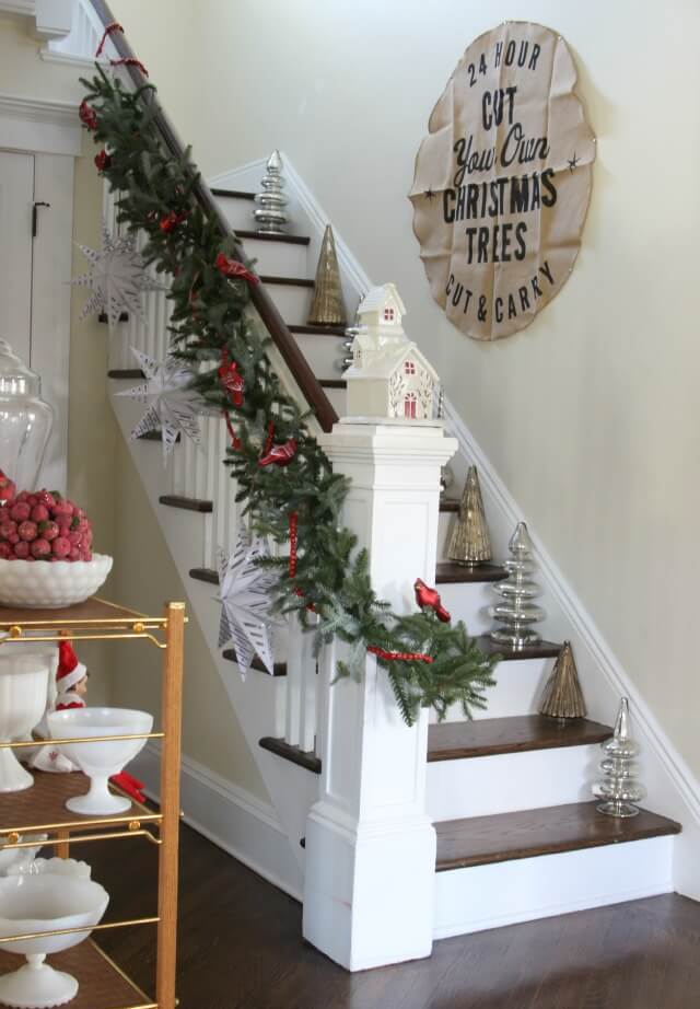 Christmas staircase whimsical decor