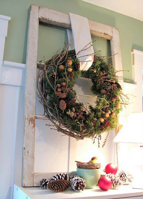 Wreath On The Mantle Rustic Decor