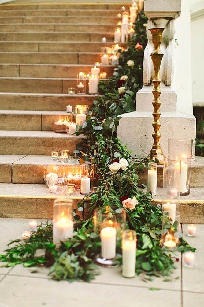 Candles and wreaths staircase