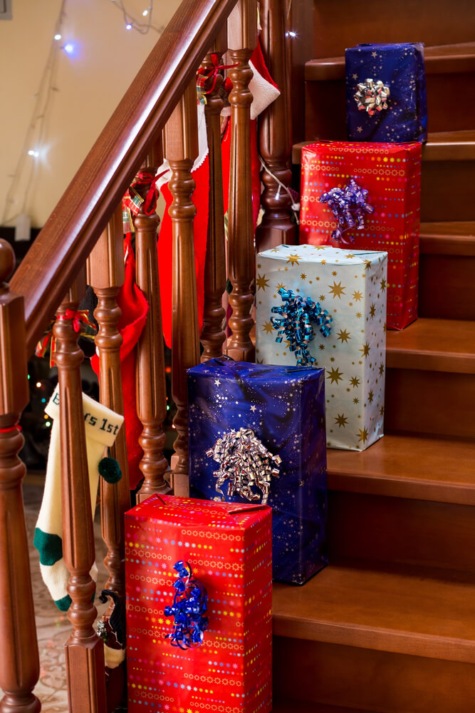 Christmas presents on the staircase