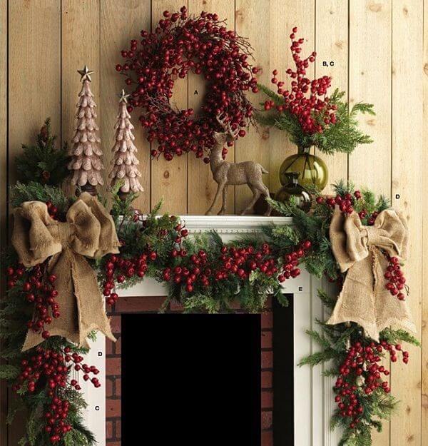 Red berries christmas mantle decor