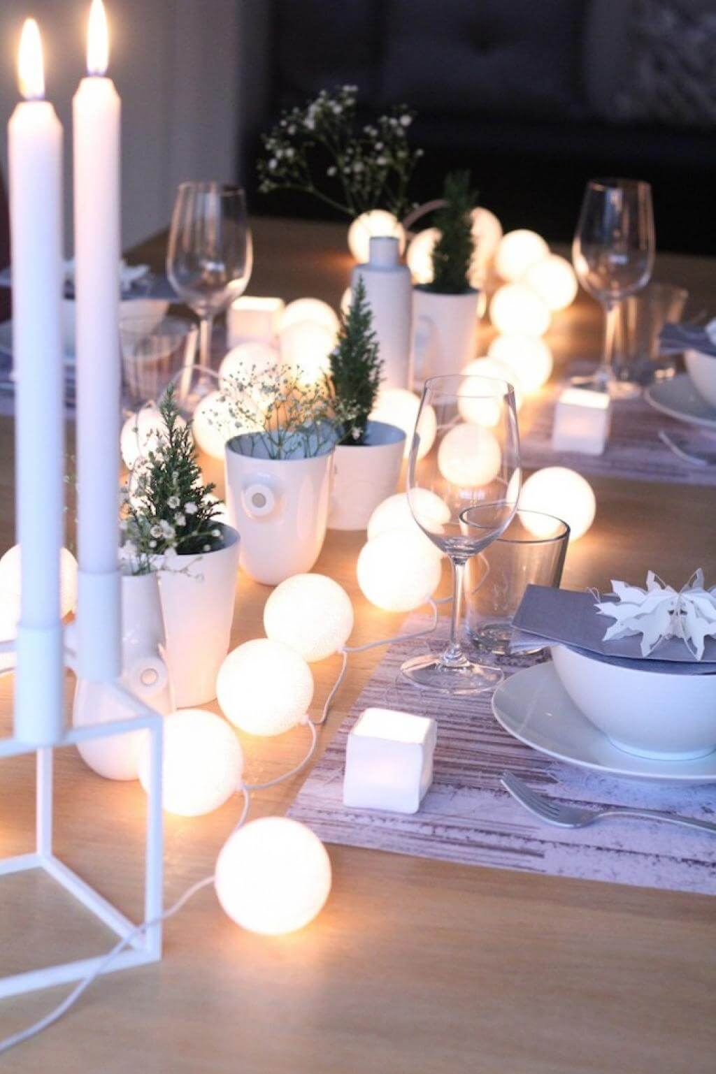 Simple Christmas table decor in the middle
