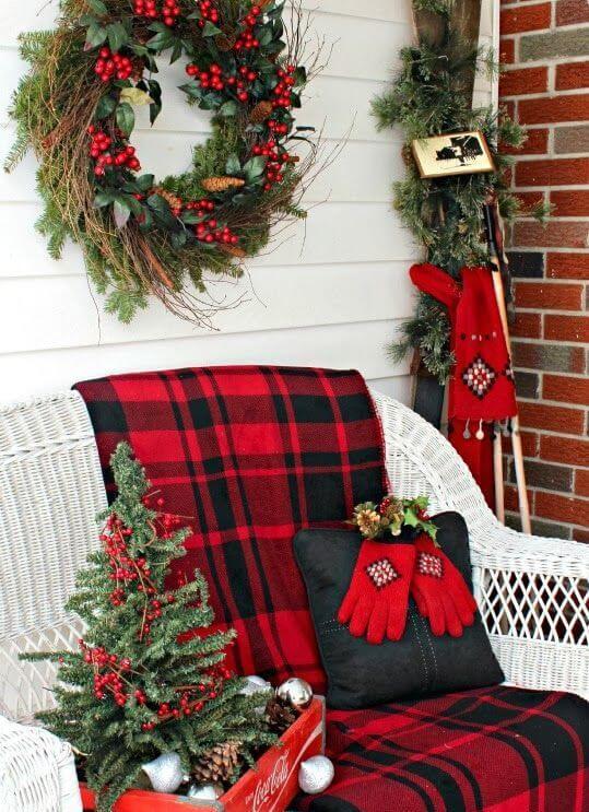 Porch Christmas Decor With Plaid