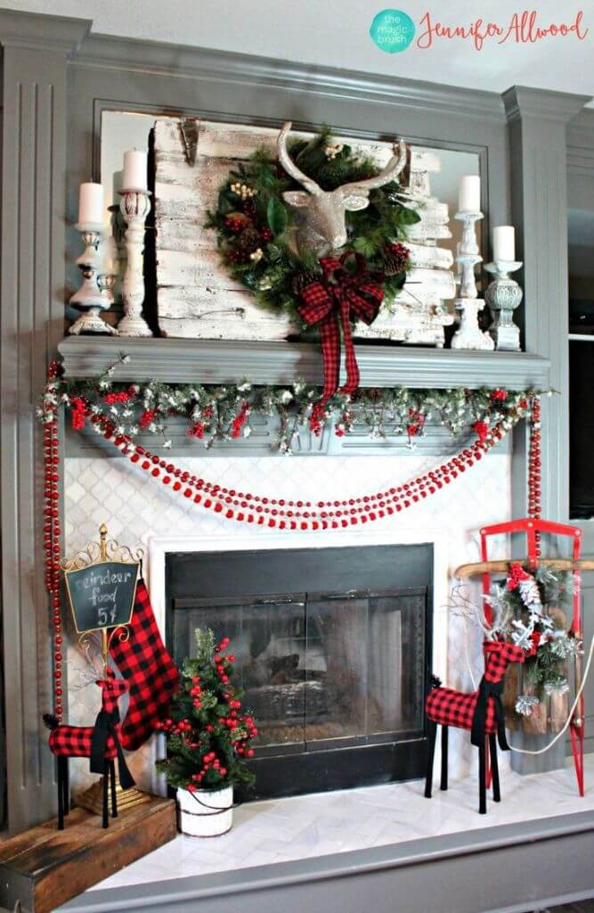 Fireplace Coat Plaid Christmas Decor