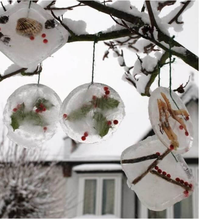 Ice ornaments outdoors Christmas tree