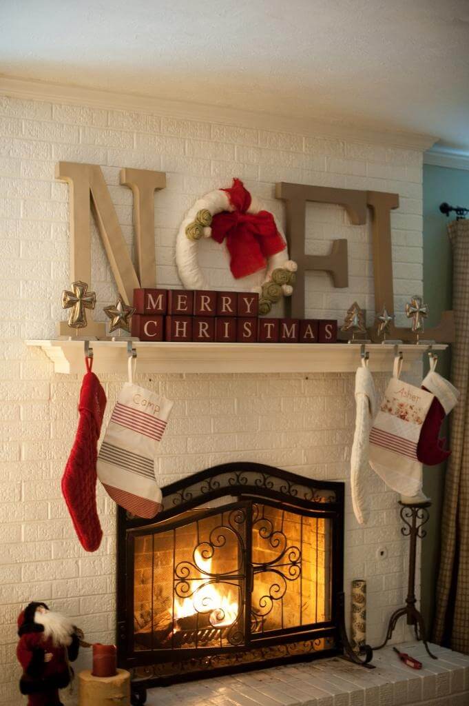 Fireplace Mantel Wood Christmas Sign