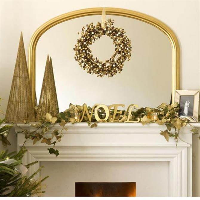 Golden wreath mantle decoration