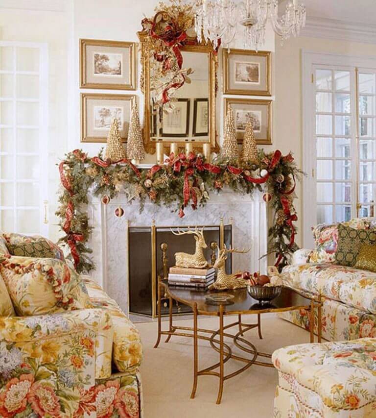 Gold Christmas living room decor