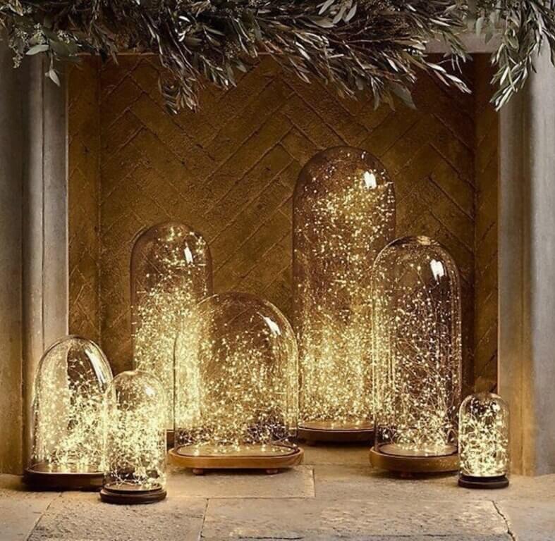 Golden light fireplace decor