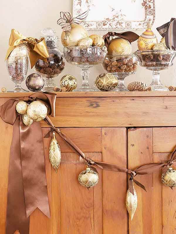 Kitchen cabinet gold Christmas decor