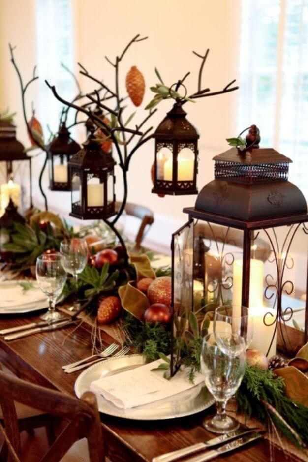 Festive dinner table lantern decor