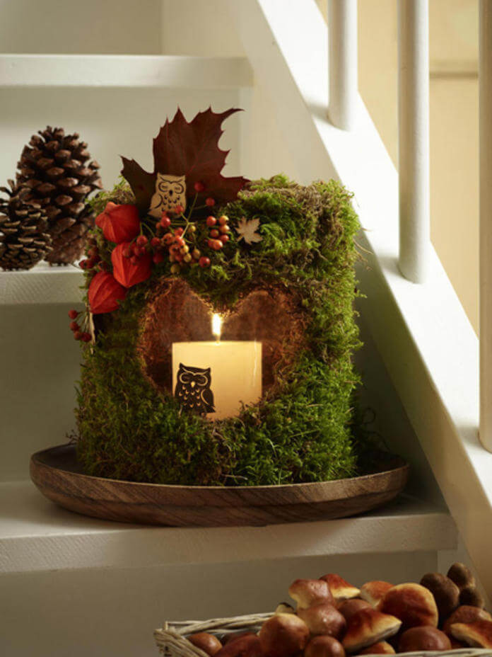 DIY Moss Christmas Lantern Decoration