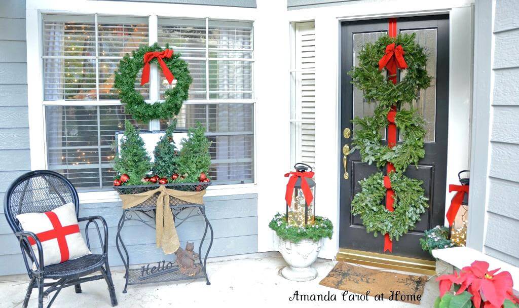 Christmas porch with wreath decoration