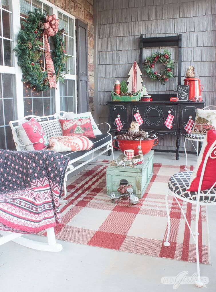Christmas decorations for vintage porch