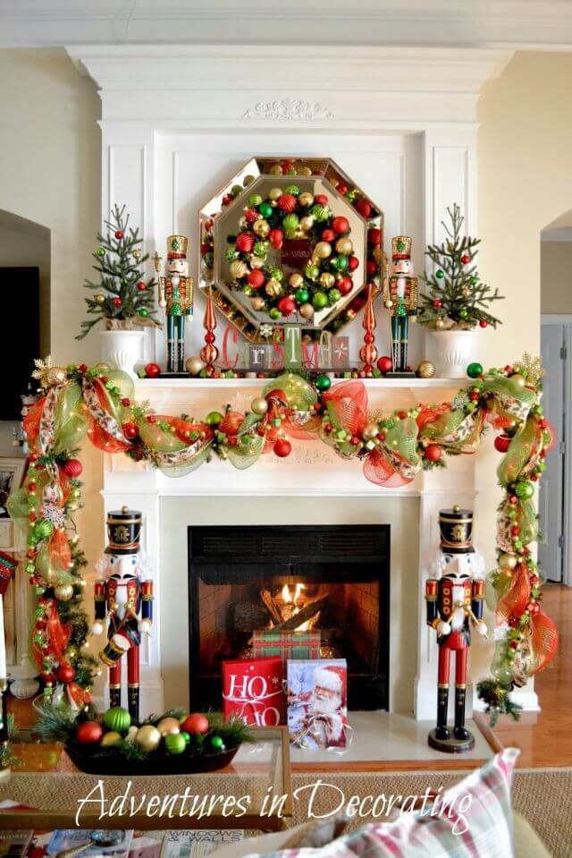 Colorful fireplace for Christmas balls