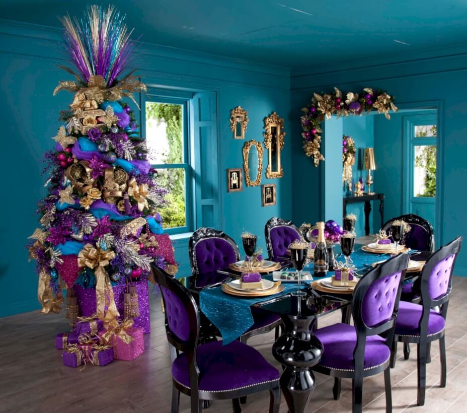 Festive blue purple Christmas decorations