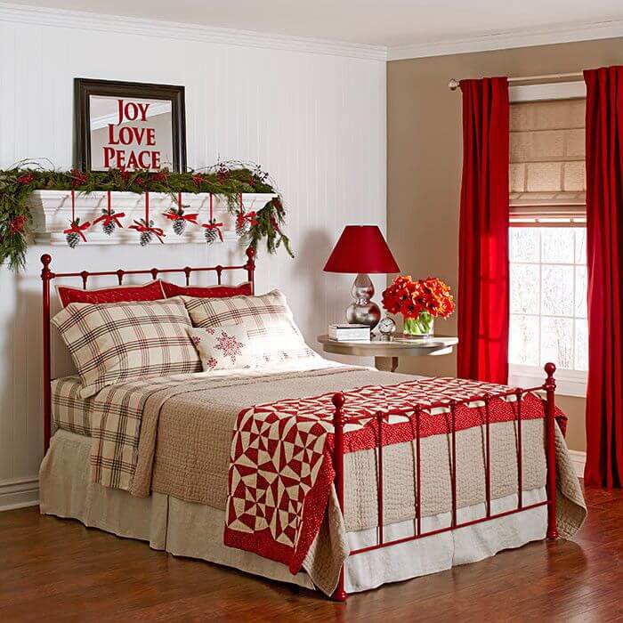 Festive red themed Christmas bedroom