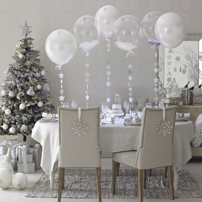 Dining room in silver white tree