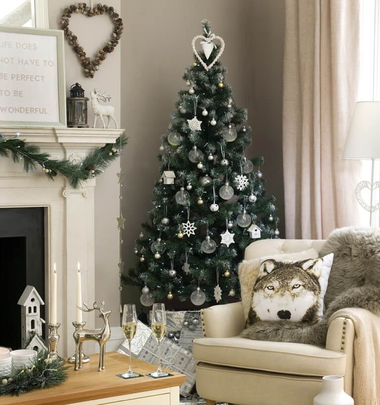 Fireplace Silver white tree decoration