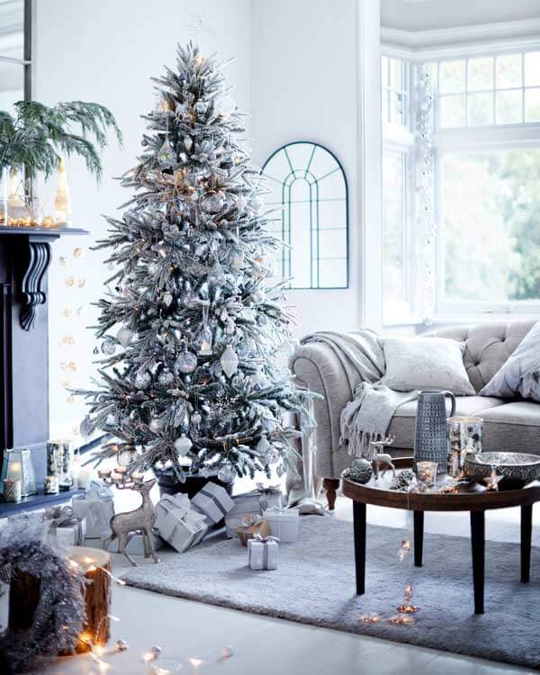 Elegant silvery white Christmas tree